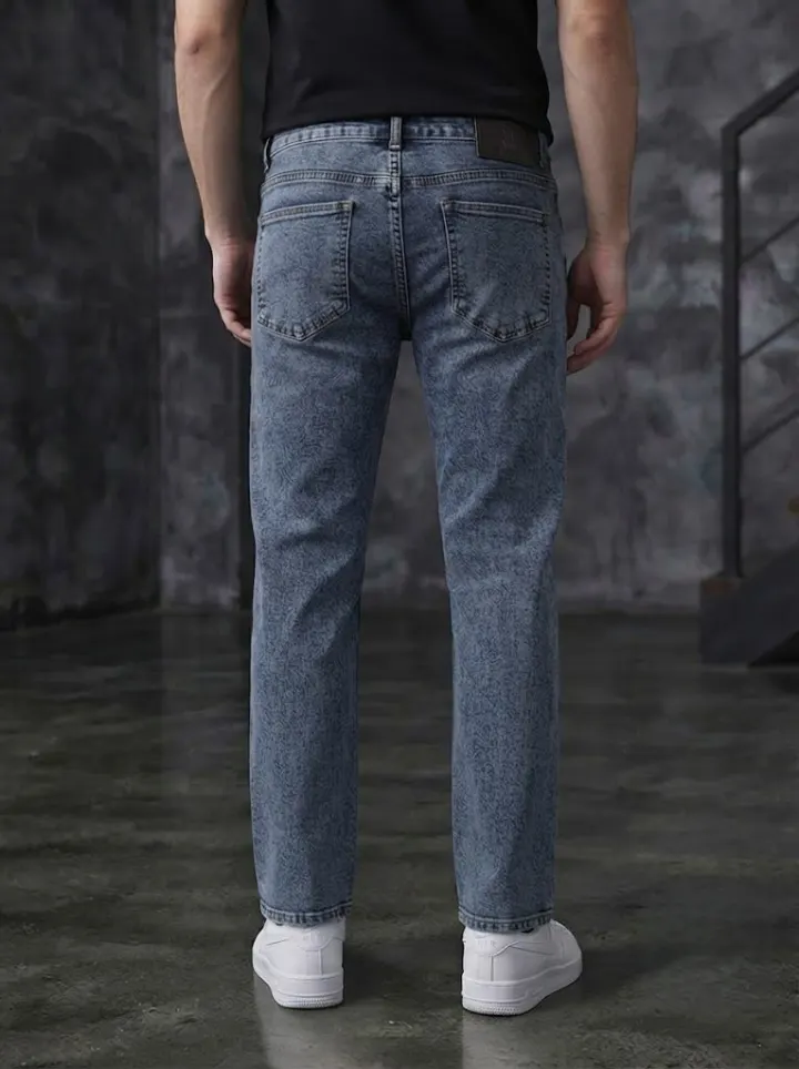 Bemount Bemount Acid Drift Straight Jeans in Acid Wash Blue, back view