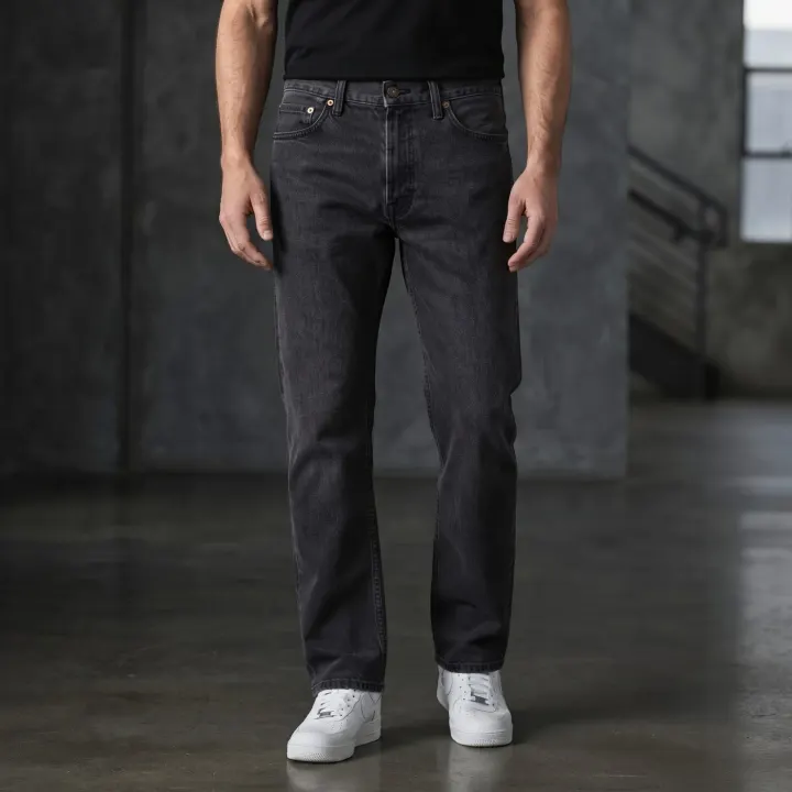 Bemount Bemount Essential Washed Black Straight Jeans in Washed Black, front view