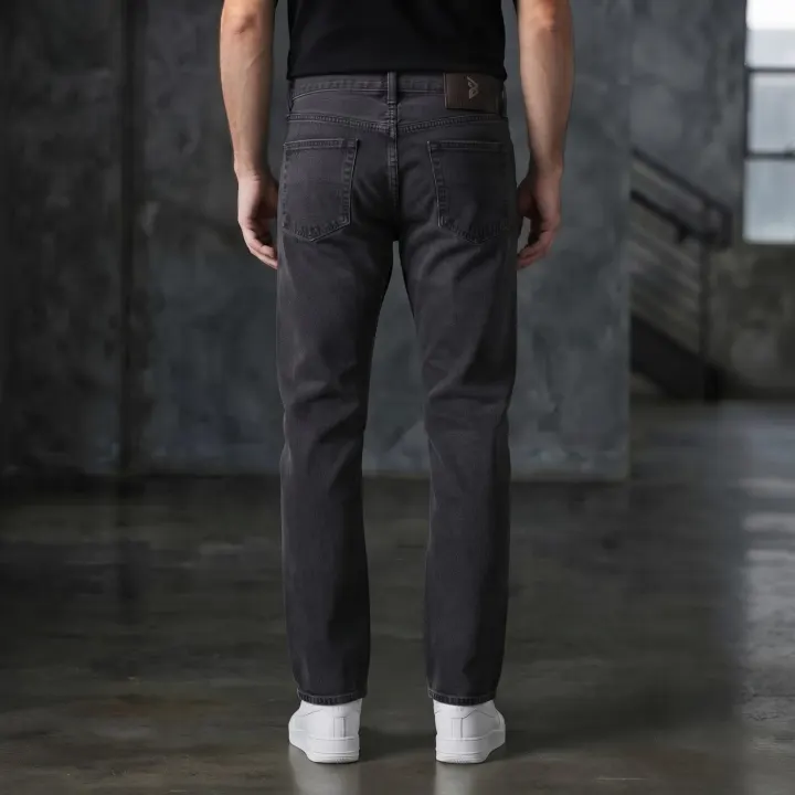 Bemount Bemount Essential Washed Black Straight Jeans in Washed Black, back view