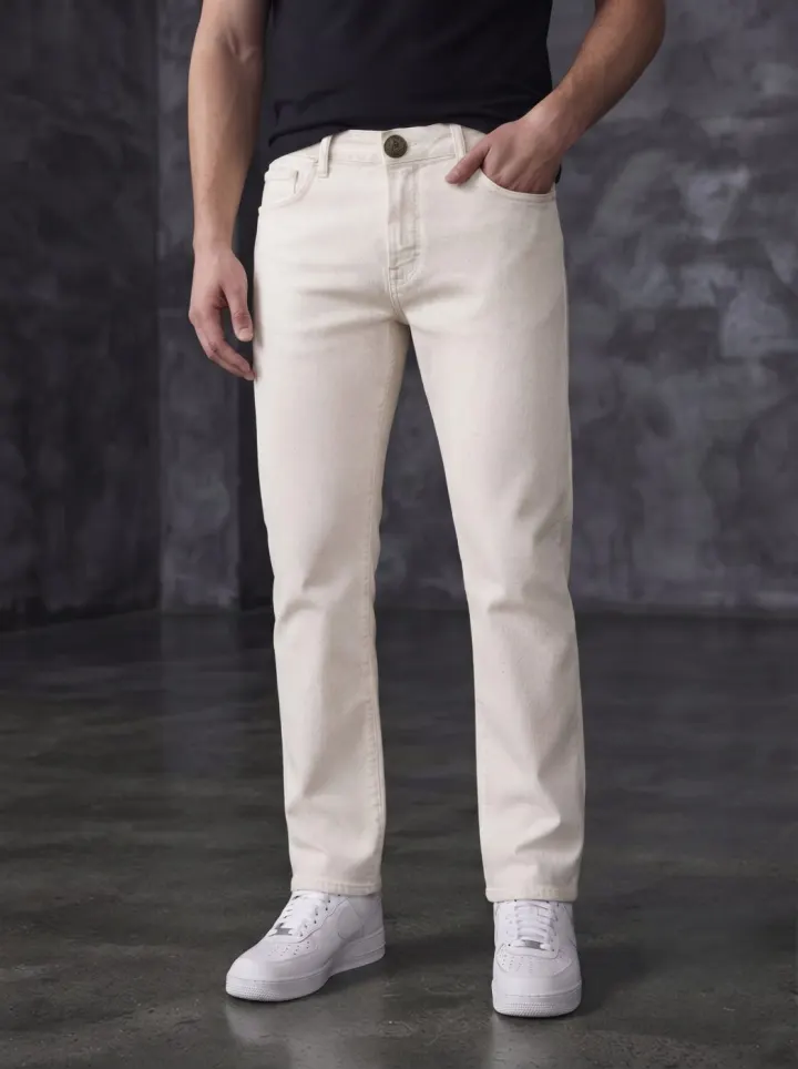 Bemount Bemount Minimalist Ecru Straight Jeans in Ecru, front view