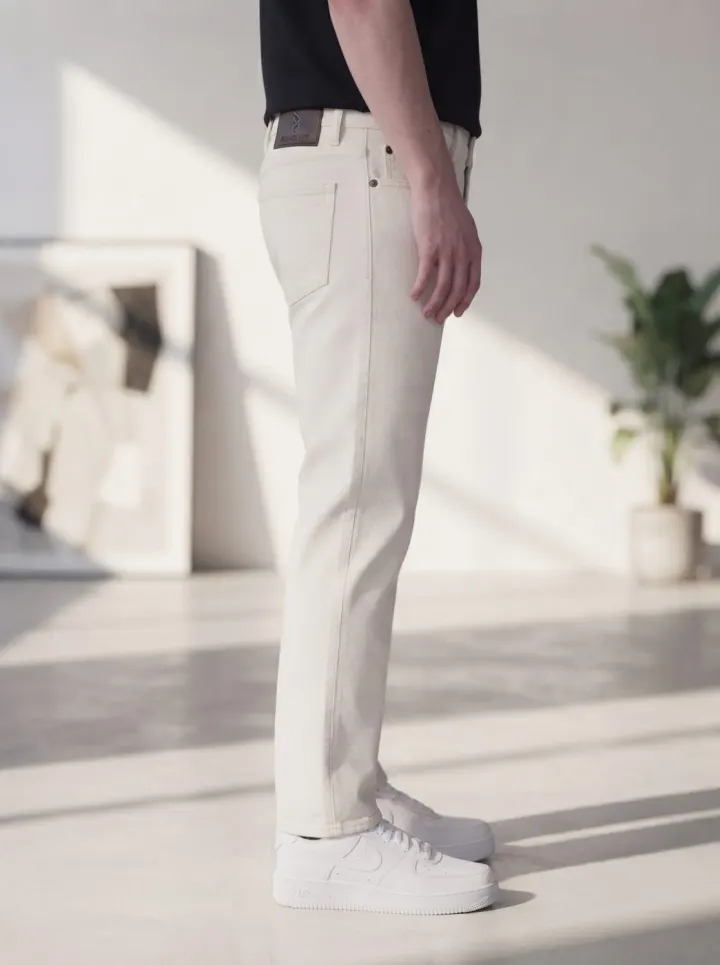 Bemount Bemount Minimalist Ecru Straight Jeans in Ecru, side view