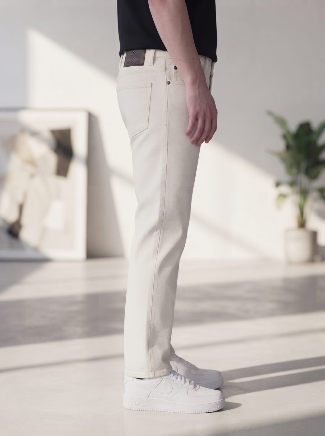 Bemount Bemount Minimalist Ecru Straight Jeans in Ecru, side view