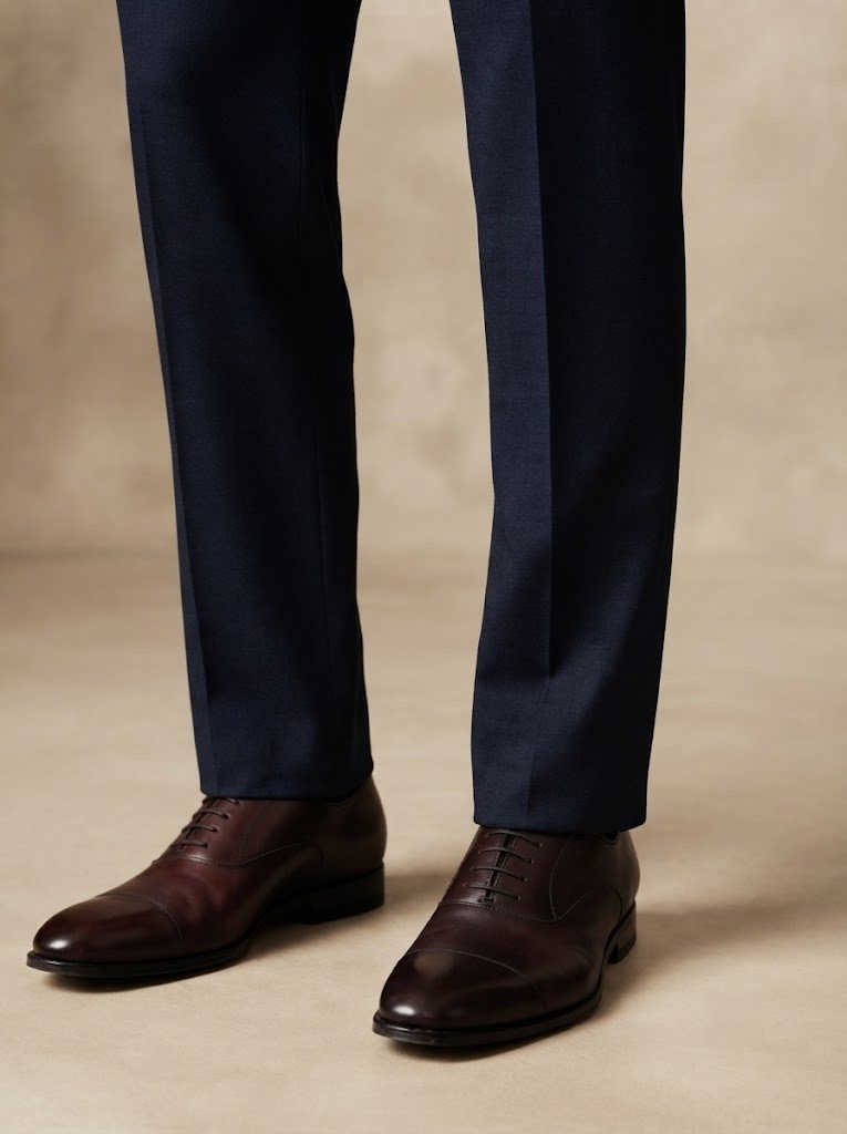 Classic Navy Tailored Trouser, hem view