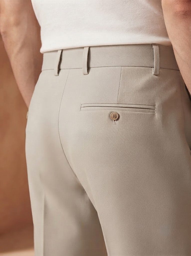 Versatile Stone Tailored Trouser, back closeup
