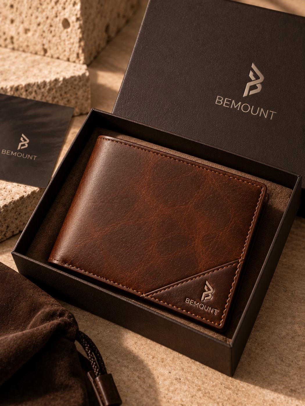 Bemount Bemount Signature Heritage Bifold Wallet in Dark Brown, in its gift box